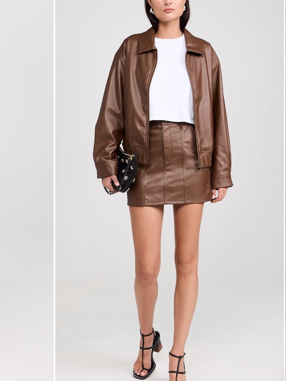 Brown Faux Leather Mini Skirt — Women's Classic Brown Mini